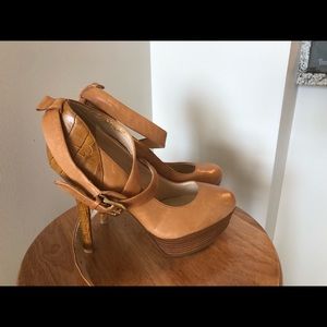 Guess Tan Ankle Strap Heels Size 8